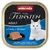 Animonda Vom Feinsten Adult Katzenfutter mit Lachs und Shrimps, Abbildung des Futters und einer weißen Katze. Mehrsprachige Beschreibung: with Salmon + shrimps, met Zalm + garnalen.