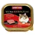 animonda Vom Feinsten SENIOR mit Rind, bild på katt och köttbit på svart fat. Text: with Beef, met Rund, con Manzo, avec boeuf.