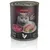 Leonardo cibo per gatti Pur Pollame, qualità Super Premium, lattina da 800g. Made in Germany, produzione propria. In foto: gatto grigio e paté di pollame su piatto.