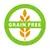 Grain Free. Символ беззерновых продуктов с зелёным кругом и оранжевым мотивом пшеницы.