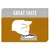 Illustration of an animal eating from a bowl with the text 'Great Taste' above.
