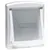 White Staywell by PetSafe pet door with a transparent flap, shown closed. Suitable for installation in doors or walls to allow controlled pet access.
