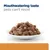 Bowl of meaty chunks in gravy with text: Mouthwatering taste pets can’t resist.