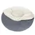 Rond, grijs bed met een zachte, witte pluche binnenkant.