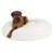 Hond ligt op een rond, wit, pluizig bed. Producttoepassing wordt getoond.