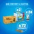 Contenu du carton : 2 boîtes Purina Dentalife Daily Oral Care, 24 sachets individuels, 72 bâtonnets visibles. Texte : QUE CONTIENT LE CARTON.