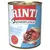 RINTI Kennerfleisch mit Geflügelherzen getreidefrei, dåse med billede af kød og hjerter på etiketten. RINTI seit 1983 Original står synligt.