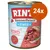 Συσκευασία RINTI Kennerfleisch Junior με Rind, getreidefrei, Reich an Omega3. Εμφανίζεται το κρέας και η ένδειξη 24x σε πορτοκαλί κύκλο. Συσκευασία RINTI Kennerfleisch Junior με Rind, getreidefrei, Reich an Omega3. Εμφανίζεται το κρέας και η ένδειξη 24x σε πορτοκαλί κύκλο.