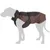 Brown dog coat with adjustable strap and reflective stripes, suitable for cold weather conditions.