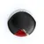 Objet rond en plastique noir avec une partie transparente et un segment rouge, vu de dessus. Aucun texte ou marque visible.