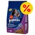Saco de 3 kg de Brekkies Gatos Esterilizados con pollo y cereales integrales, oferta destacada con símbolo de porcentaje en amarillo. Texto visible: 'affinity', '75 raciones'.