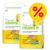 Due confezioni di Natural Trainer con carni bianche fresche, yucca schidigera, estratto di fagiolo, per cani small & toy light. Simbolo percentuale rosso su sfondo giallo.