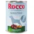 Rocco Sensitive hondenvoer, 400 g blik. Tekst: Die Fleischmahlzeit, Single 1 Protein, Game & pasta, Wild & Nudeln, Gibier et pâtes. Afbeelding van hond, vlees en pasta.