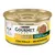 Scatoletta Purina Gourmet Gold straccetti con pollo, immagine di un gatto bianco e carne sminuzzata, testo: 'RICICLAMI', 'CON POLLO', 'STRACCETTI', scritte anche in greco.