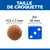 Taille de croquette : 17,5 x 7 mm à côté d’un dé bleu de 16 mm pour comparaison visuelle
