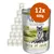 Wolf of Wilderness Senior Green Fields, 12x400g, 100% grain-free. Lattina con immagine di lupo e testo: 'Lamm & Huhn mit Waldbeeren, Wurzeln und Wildkräutern'.