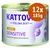 Kattovit Feline Diet Sensitive Huhn, Hypoallergene Schonkost, confezione da 12x185g. Testo in tedesco visibile sull'etichetta. Kattovit Feline Diet Sensitive Huhn, Hypoallergene Schonkost, confezione da 12x185g. Testo in tedesco visibile sull'etichetta.
