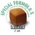 Foderstykke med teksten 'Special Formula X', størrelse 2 cm, vist med målestok.