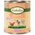 Lukullus Huhn & Kalb Junior 800 g konzerv. Extra calcium & phosphorus, csirke és borjú zabpehellyel, sárgarépával, lenolajjal. Német nyelvű feliratok is láthatók.