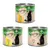 Trois boîtes Feringa BIO pour chat adulte : canard avec poire et avoine, poulet avec pomme et pissenlit, veau avec potiron et cataire. Texte en anglais sur les étiquettes.