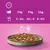 Conseils d’alimentation pour chat : 3 kg 3–3½ sachets, 4 kg 3½–4 sachets, 5 kg 4–4½ sachets par jour. 1 sachet équivaut à 16 g de croquettes. Assiette de nourriture en morceaux visible.