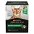 Purina Pro Plan Natural Defences+ powder for cats, 120g box. Visible text: with postbiotics, helps support immunity. Green and black packaging with cat photo on front.