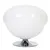 Spherical cat bed with white plush rim and chrome-plated base.