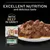 Purina Pro Plan Sterilised Adult cat food pouch, beef in gravy. Text: Excellent nutrition and delicious taste. With beef in gravy. Image of wet cat food on a plate.