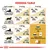 Feeding table showing daily kibble amounts for cats by weight and activity, with separate values for sedentary and active cats. Includes mixed feeding with pouch and water advice.
