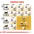 Feeding table showing daily kibble amounts in grams for sedentary and active cats by weight, with options for kibbles only or kibbles plus pouch. Water should always be provided.