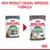 Comparison of old and new Royal Canin Digestive Care pouch designs with text: 'New product design, improved formula'. New pack highlights over 95% healthy stool quality in 10 days.
