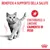 Beneficio a supporto della salute. Contribuisce a limitare l’aumento di peso. Simbolo Kcal con indicatore. Immagine di un gatto grigio. Marchio Royal Canin visibile.