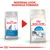 Nouveau look, nouvelle formule Royal Canin Indoor 27 : comparaison de l’ancien et du nouveau paquet avec chat gris, texte visible Home Life Indoor 27, Feline Health Nutrition.