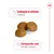 Ração em croquetes redondos. Texto visível: 'Combinação de nutrientes e vitaminas' e 'Enriquecido com EPA, DHA e vitamina C'. Ração em croquetes redondos. Texto visível: 'Combinação de nutrientes e vitaminas' e 'Enriquecido com EPA, DHA e vitamina C'.