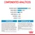 Componentes analíticos: proteína bruta 34 %, grasa bruta 14 %, ceniza bruta 7,90 %, fibra bruta 1,30 %, fósforo 1 %, calcio 1,31 %. Composición y aditivos detallados visibles.