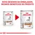 Novo desenho da embalagem Royal Canin Gastrointestinal Low Fat para cães, mesmos benefícios do produto. Duas latas com rótulos diferentes visíveis.