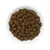 Bowl with brown, round dry food pieces. Product image for pet food.