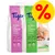Tiger Natural Clay Clumping Litter, två förpackningar 14 l, text: eco-friendly, fast clumping, odour control, high absorption, extra-fine grain, med vårängsdoft, erbjudandeprocent-symbol. Tiger Natural Clay Clumping Litter, två förpackningar 14 l, text: eco-friendly, fast clumping, odour control, high absorption, extra-fine grain, med vårängsdoft, erbjudandeprocent-symbol.