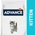 Sac de croquettes avec un chaton, marque Advance affinity, texte visible : KITTEN Sac de croquettes avec un chaton, marque Advance affinity, texte visible : KITTEN