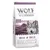 Sac de croquettes Wolf of Wilderness Wild Hills, 100 % grain-free recipe, 12 kg, avec texte en anglais et allemand sur poulet frais, canard, fruits des bois, racines et herbes sauvages.