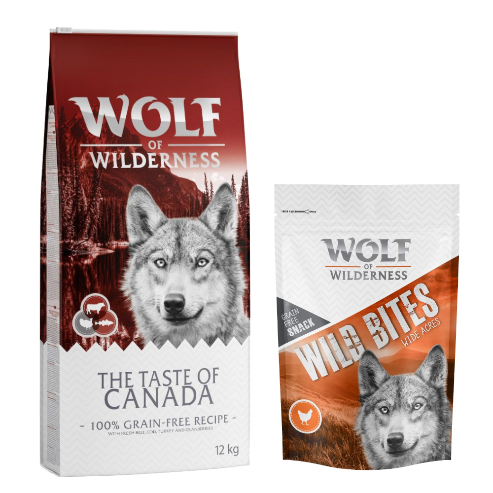 12 kg Wolf of Wilderness torrfoder + Snack på köpet – The Taste of Canada + Snack Wide Acres – Chicken