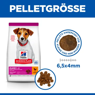 Hill's Science Plan Puppy <1 Small & Mini bis 10kg, Huhn. Pelletgröße 6,5x4mm, angepasst für kleine und Mini-Rassen.
