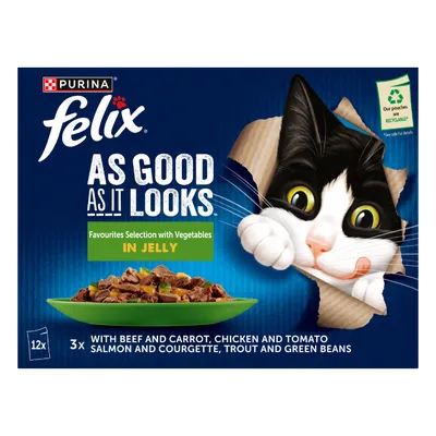 Felix As Good As It Looks 12 x 85g - Favourites Selection with Vegetables in Jelly Felix As Good As It Looks 12 x 85g - Favourites Selection with Vegetables in Jelly