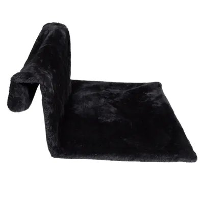 Zwart pluche ligmat met opstaande rand, geschikt voor plaatsing op een vensterbank of plank. Materiaal: stof.