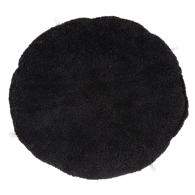 Runde schwarze Auflage aus weichem Stoff mit strukturierter Oberfläche, geeignet als Zubehör für Tiermöbel oder Liegeflächen.