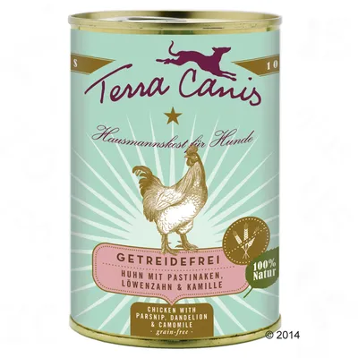 Terra Canis, Hausmannskost für Hunde, Getreidefrei, Huhn mit Pastinaken, Löwenzahn & Kamille, 100% Natur. Chicken with parsnip, dandelion & camomile, grain-free.
