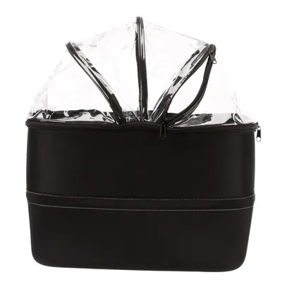 Sac de transport noir avec partie supérieure transparente en plastique, fermeture éclair visible sur le dessus et les côtés. Aucun logo ou texte apparent.