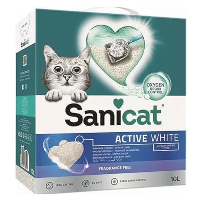 Sanicat Active White наполнитель для кошачьего туалета, 10 л, ультракомкующийся, без запаха, с Oxygen Odour Control для максимальной гигиены и длительной свежести.