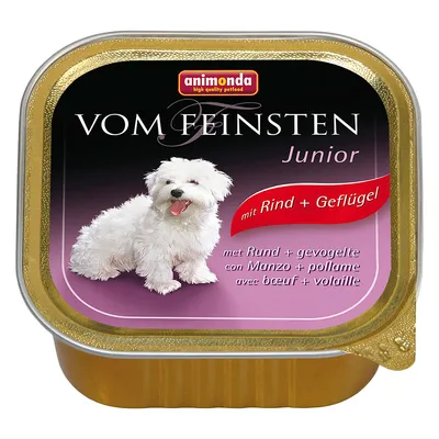 animonda Vom Feinsten Junior natvoer, met rund en gevogelte. Tekst: mit Rind + Geflügel, met Rund + gevogelte, con Manzo + pollame, avec bœuf + volaille.