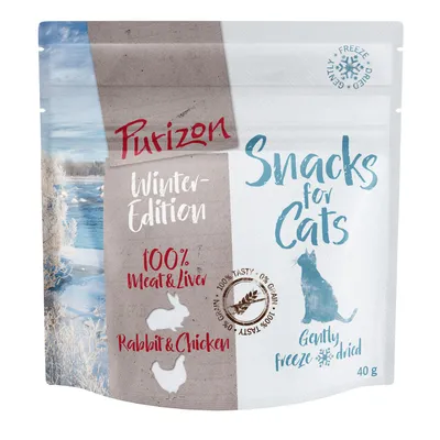 Purizon Winter-Edition snack macskáknak, 100% hús és máj, nyúl és csirke, kíméletesen fagyasztva szárított, 40g, gabonamentes.